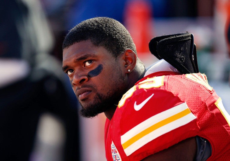 Inside linebacker Jovan Belcher of the Kansas City Chiefs watches from the sidelines during his final game, against the Denver Broncos at Arrowhead Stadium in Kansas City, Mo., on Nov. 25.
