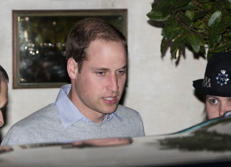Prince William leaves the King Edward VII hospital, where his wife is being treated, on Monday evening.