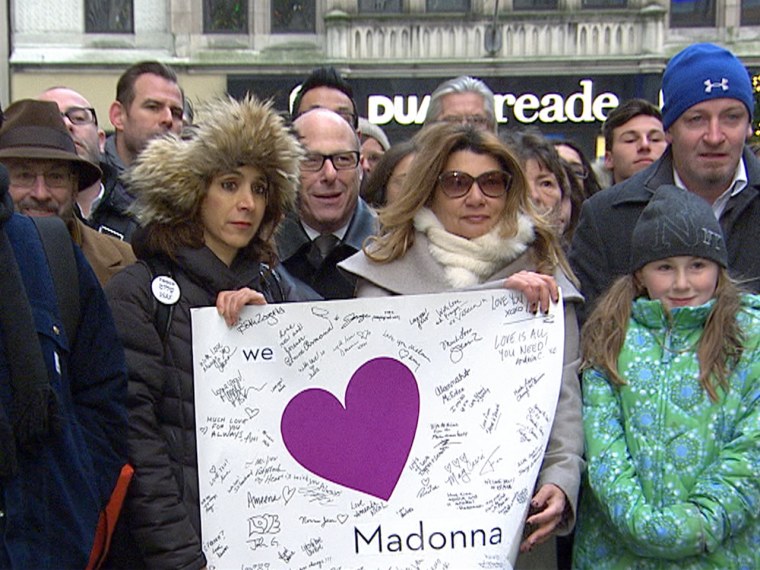 A group of more than 100 people showed their support for Madonna Badger by gathering on the plaza at Rockefeller Center on Thursday.