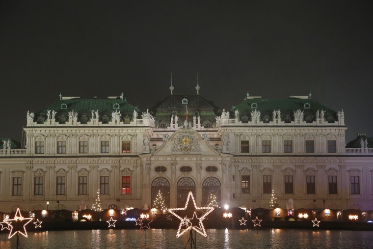 Christmas lights are seen in front of the Belvedere Palace on Dec. 2, 2012, in Vienna, Austria.