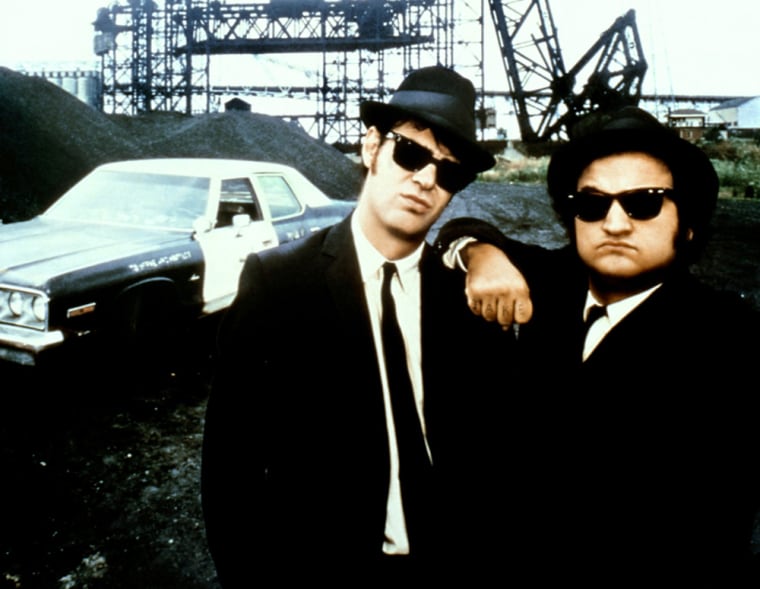 Dan Aykroyd, left, and John Belushi starred in \"The Blues Brothers\" in 1980.