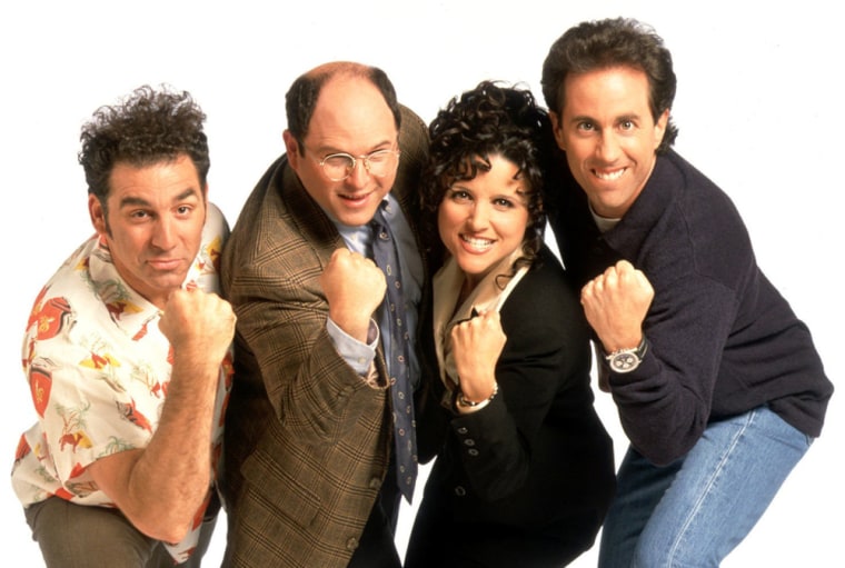 The stars of \"Seinfeld,\" from left, Michael Richards as Kramer, Jason Alexander as George Costanza, Julia Louis-Dreyfus as Elaine Benes and Jerry Seinfeld as himself.