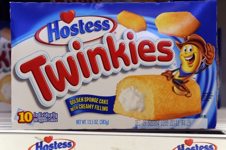Hostess Brands \"Twinkies\" are on display in a supermarket in Kansas City, Kan., in this November 16, 2012 file photo. The last shipment of Hostess-baked Twinkies are headed to supermarkets in Chicago Tuesday.