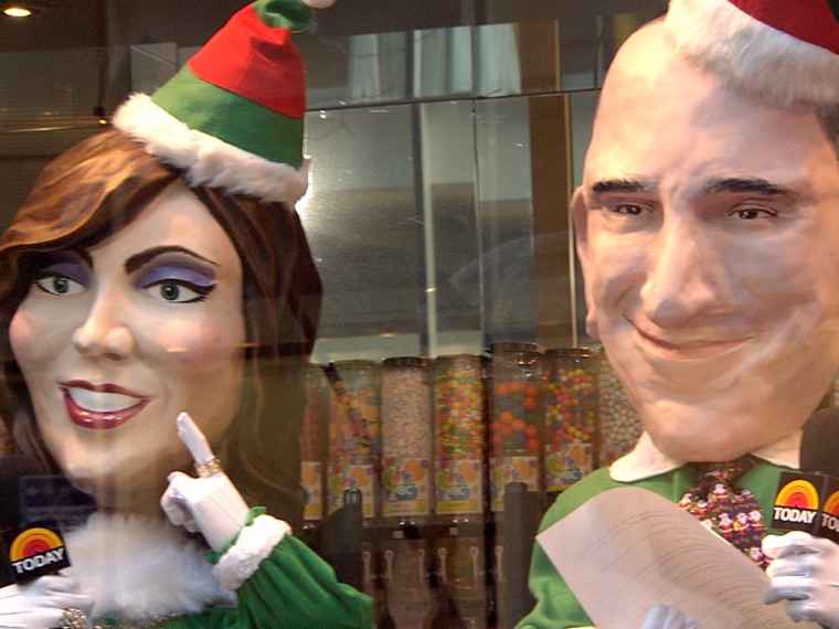 Natalie and Matt morphed into these caricatures in TODAY's holiday window.