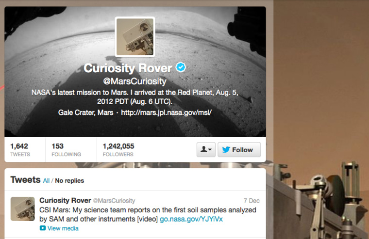 NASA Mars Curiosity rover Twitter page