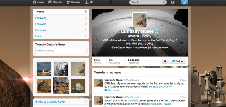 NASA Mars rover Curiosity page on Twitter