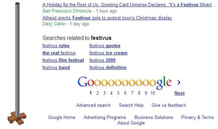 The Festivus pole, adorning search results.