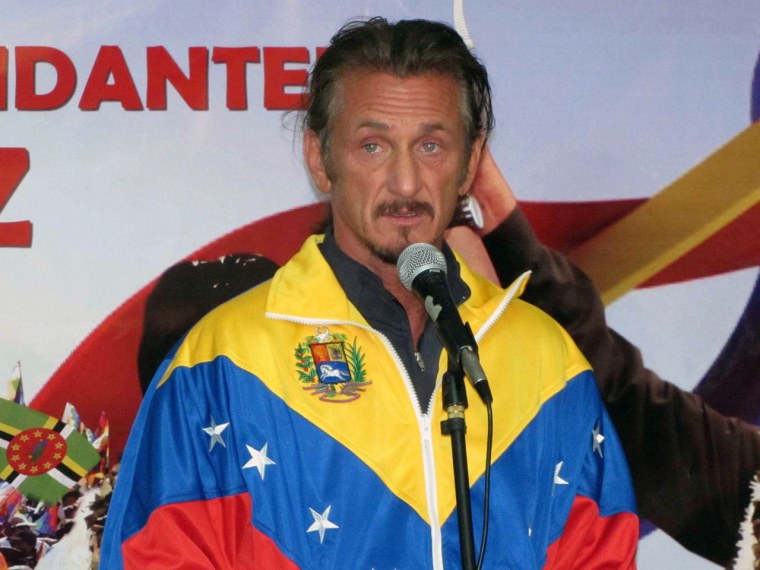 Sean Penn at the vigil for Hugo Chavez in Bolivia.