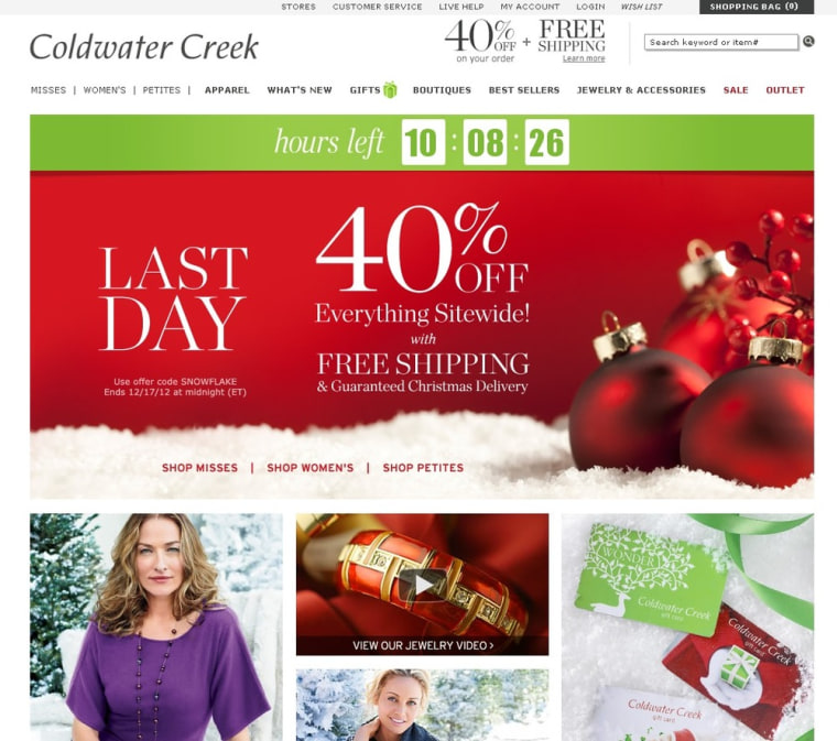 Coldwater Creek is offering 40 percent off orders in addition to free shipping.
