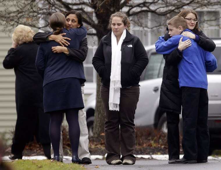 Mourners gather outside the funeral service for Jack Pinto, 6, on Dec. 17 in Newtown, Conn.
