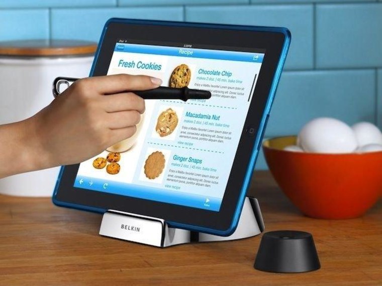 The Belkin Chef Stand + Stylus helps your iPad act as a recipe book that's easy to see and the tablet will stay clean.