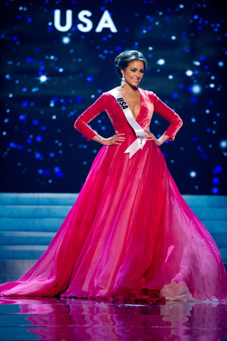Olivia Culpo competes during the evening gown competition on Wednesday night.