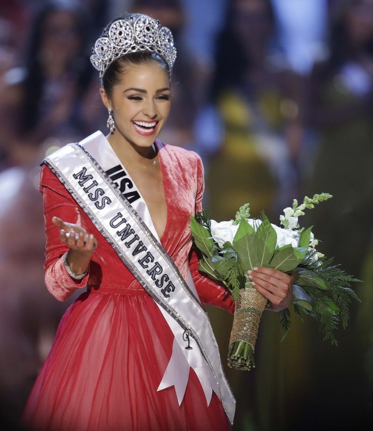 Miss USA Olivia Culpo waves to the crowd after being crowned Miss Universe during the Miss Universe competition in Las Vegas on Dec. 19.