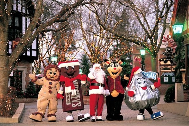 Hershey's product characters decked out in their holiday finest.