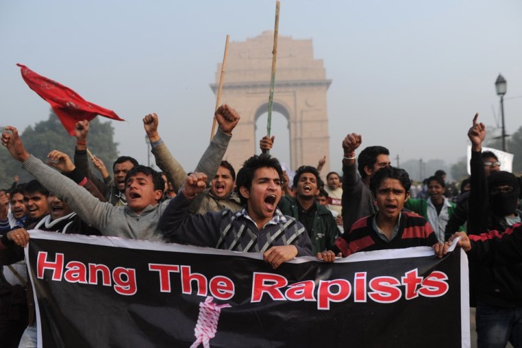 Several thousands students rallied at the India Gate monument in New Delhi on Sunday.