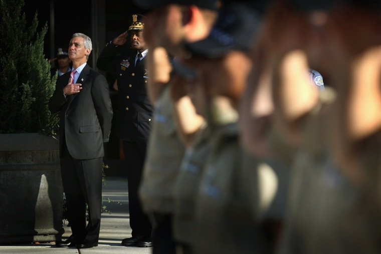 Chicago Mayor Rahm Emanuel, pictured at a flag-raising ceremony at the Chicago Police Academy in October, said this month that