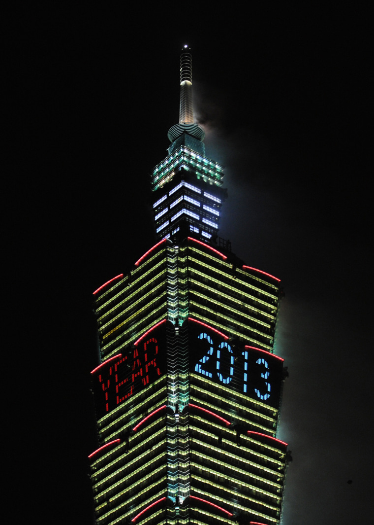 New Year 2013 is shown on the Taipei 101 building to mark the new year.