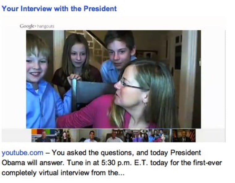 Christine from Evanston, Illinois, a Google  Hangout participant, introduces her children to President Obama.