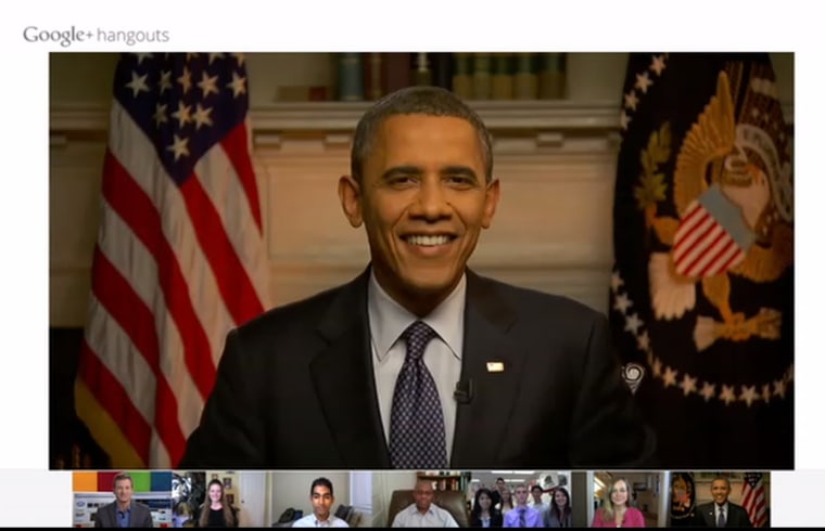 President Barack Obama participates in a Google  Hangout from the White House on Monday.