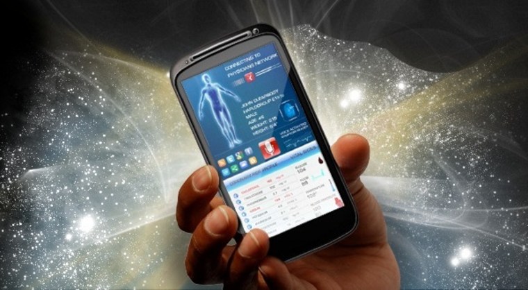 The medical diagnostic tool envisioned by the $10 million Qualcomm Tricorder X Prize may well look much like a smartphone running an app with wireless sensing capability, as shown in this artist's concept.