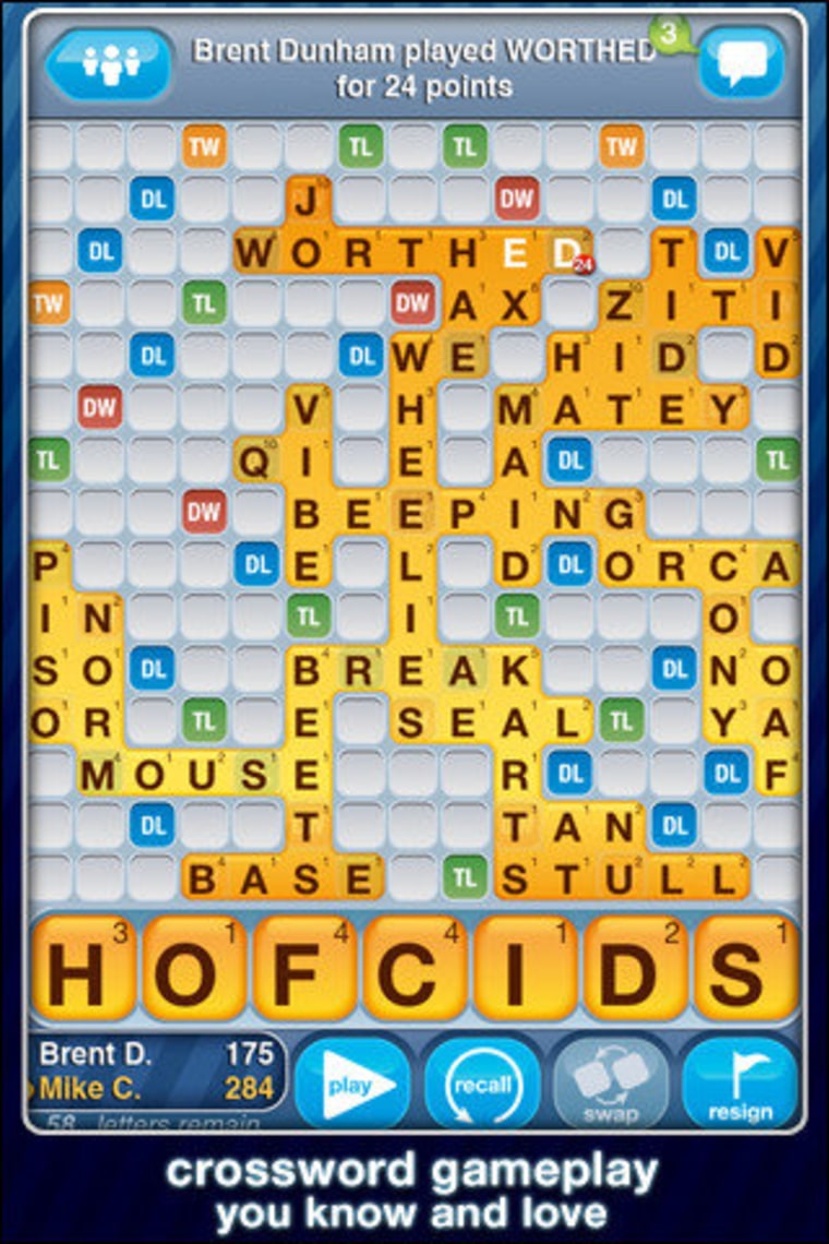 \"Words with friends\" as played on the iPhone