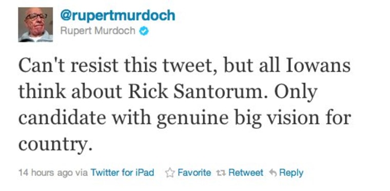 Rupert Murdoch dives right into it on his new Twitter account.