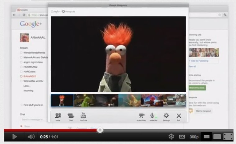 Screenshot of Muppets Google+ Hangout video on YouTube