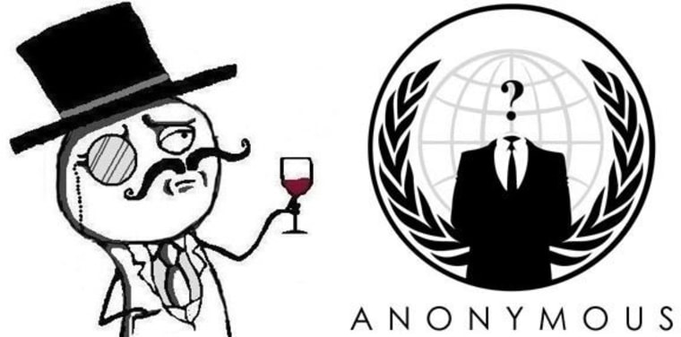 Pictured are the logos used by hacking groups Lulzsec (R) and Anonymous (L).