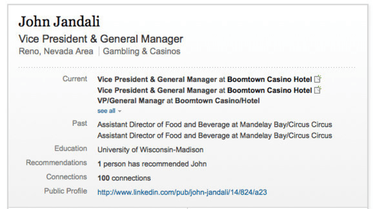 John Jandali's profile on professional networking site, LinkedIn.