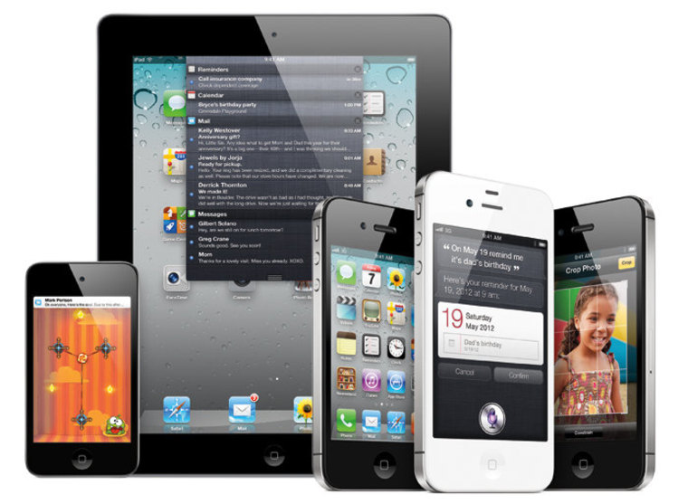 iOS 5 shown on iPod Touch, iPad 2 and the new iPhone 4S, which also features the Siri artificially intelligent assistant.
