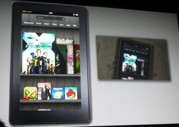 Screen shot of the Kindle Fire, demonstrated on stage
