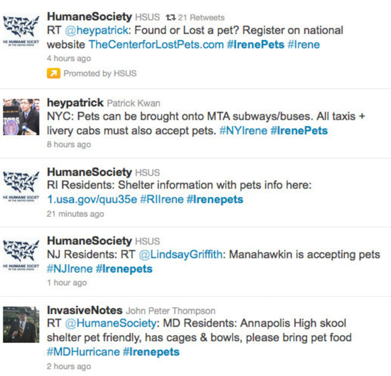 Messages and information about pet rescue is shown on the Humane Society's Twitter page.