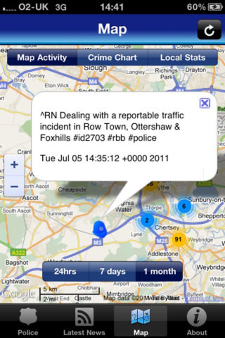 Screenshot of Surrey Police mobile app