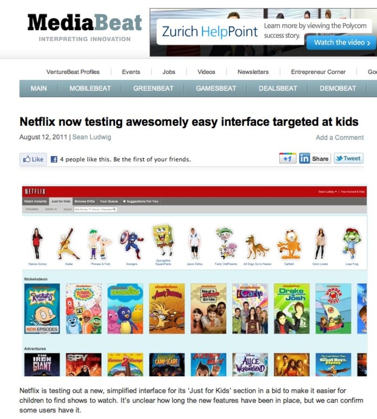 Screenshots acquired by VentureBeat show a simplified, child-friendly Netflix interface.