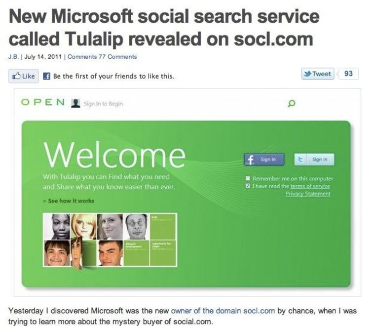 Fusible's J.B. came across this mysterious splash screen when he accessed socl.com, a Microsoft-owned domain.