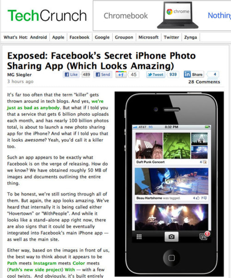 TechCrunch proclaims that Facebook has made a secret iPhone photo-sharing app--and that it