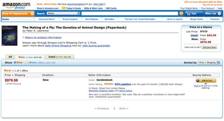 The current going price for a new copy of \"The Making of a Fly\" is a mere  $976.98--a bargain in comparison to the previous price of $23,698,655.93.