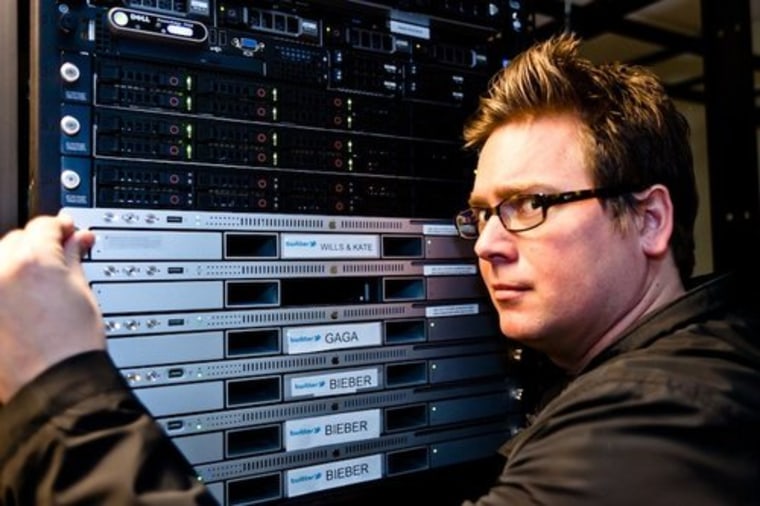 Even Twitter co-founder Biz Stone caught the royal wedding fever. Here he is shown jokingly preparing Twitter's servers for the event.
