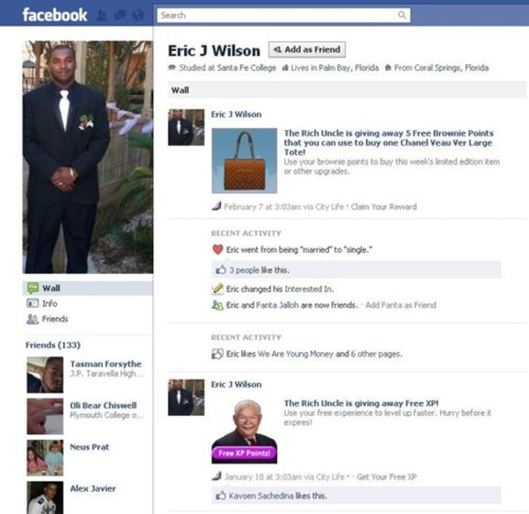 Screenshot of Eric J. Wilson's Facebook page.