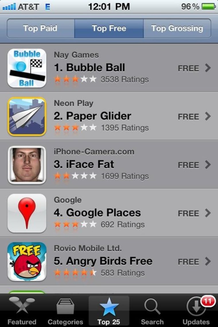 The top five free apps in Apple's App Store as of Saturday.