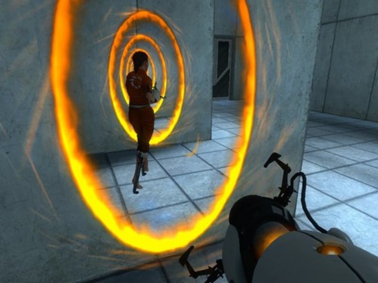 "Portal" is a first-person game that tasks players with solving a series of puzzles using a device that creates teleportation portals. It will make you think real hard.