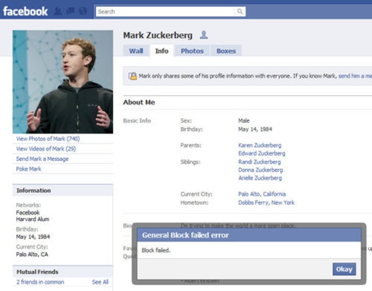 As you can see by this failed attempt, Mark Zuckerberg is, in fact, unblockable!