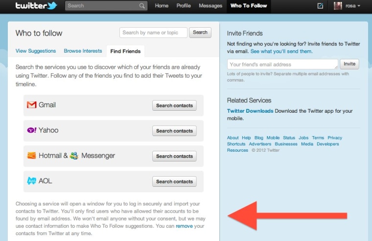 A link on the Twitter website allows users to remove the contents of their contact lists from Twitter's servers.