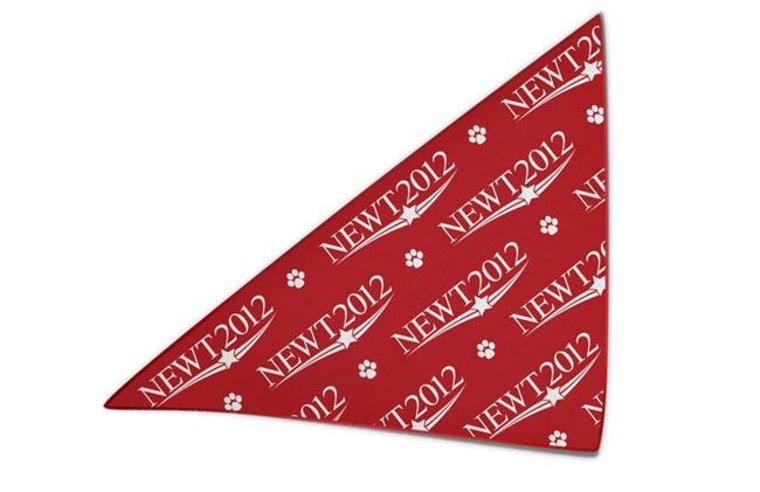 Now your small pet can show support for Newt with this red Newt 2012 Bandana. It is, as it should be, made in the USA.