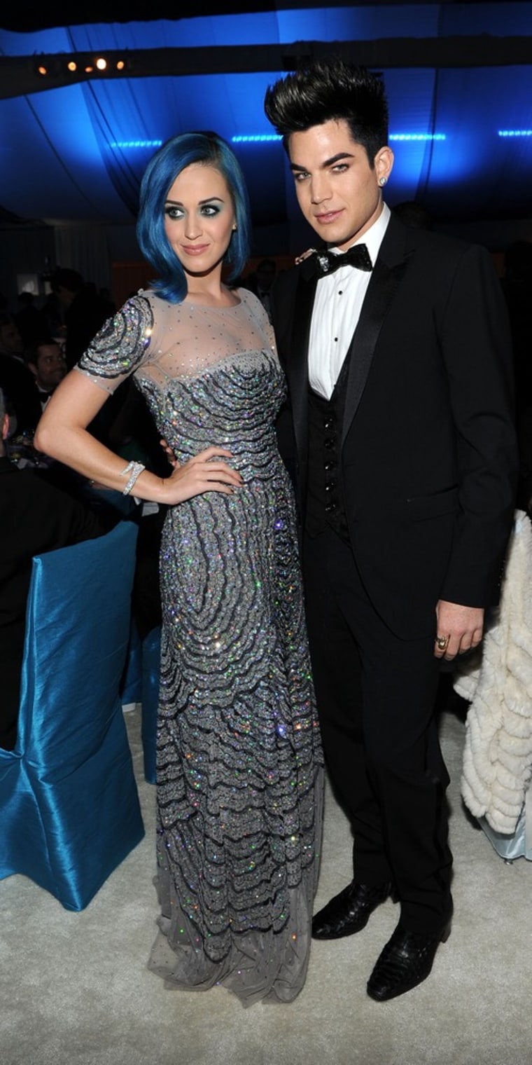 BEVERLY HILLS, CA - FEBRUARY 26:  Singers Katy Perry and Adam Lambert attend the 20th Annual Elton John AIDS Foundation Academy Awards Viewing Party at The City of West Hollywood Park on February 26, 2012 in Beverly Hills, California.  (Photo by Larry Busacca/Getty Images for EJAF)