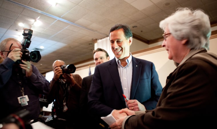 Monday, February 27, 2012, in Livonia, MI (John Makely / msnbc.com) Senator Rick Santorum has a quick bite to eat before the speaking to the Livonia Chamber of Commerce in Livonia, Michigan on Monday, Feb. 27.