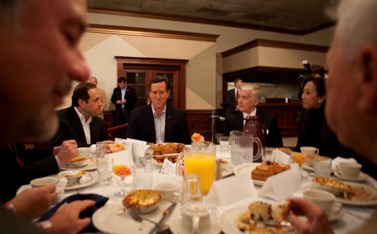 Monday, February 27, 2012, in Livonia, MI (John Makely / msnbc.com) Senator Rick Santorum has a quick bite to eat before the speaking to the Livonia Chamber of Commerce in Livonia, Michigan on Monday, Feb. 27.