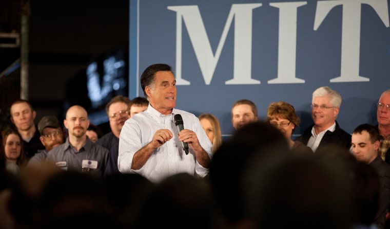 Monday, February 27, 2012, in Albion, MI (John Makely / msnbc.com) Mitt Romney addresses supporters gathered at the Caster Concepts company in Albion, Michigan.