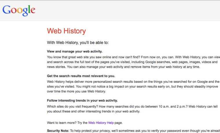 Google Web history page