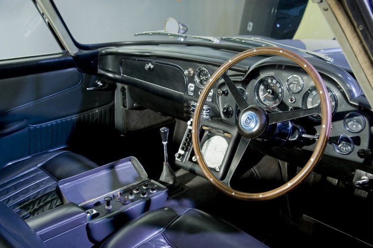 The interior of the 1964 Aston Martin DB5 is on display from \"Goldfinger.\"